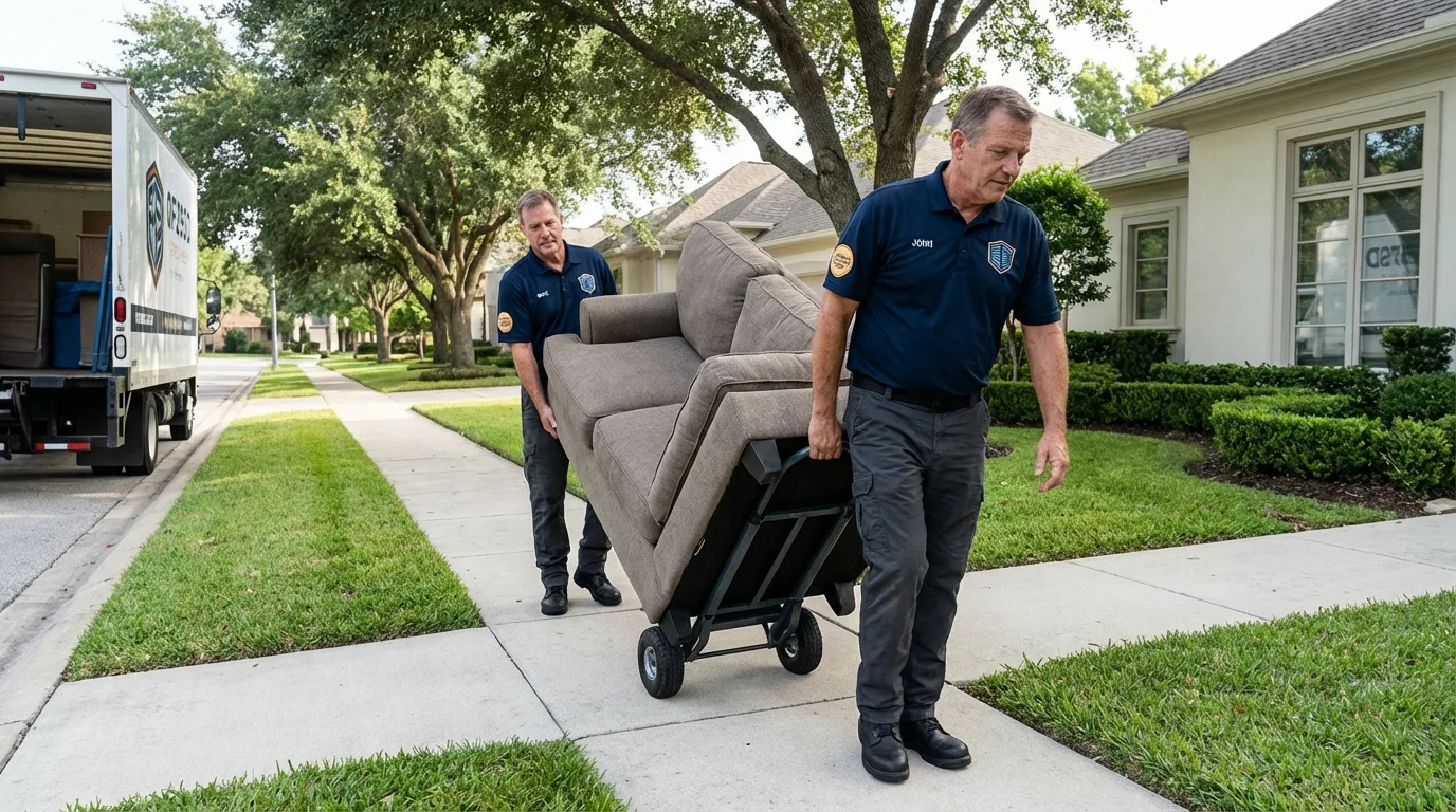 Local residential moving crew loading furniture in Thorntown, IN