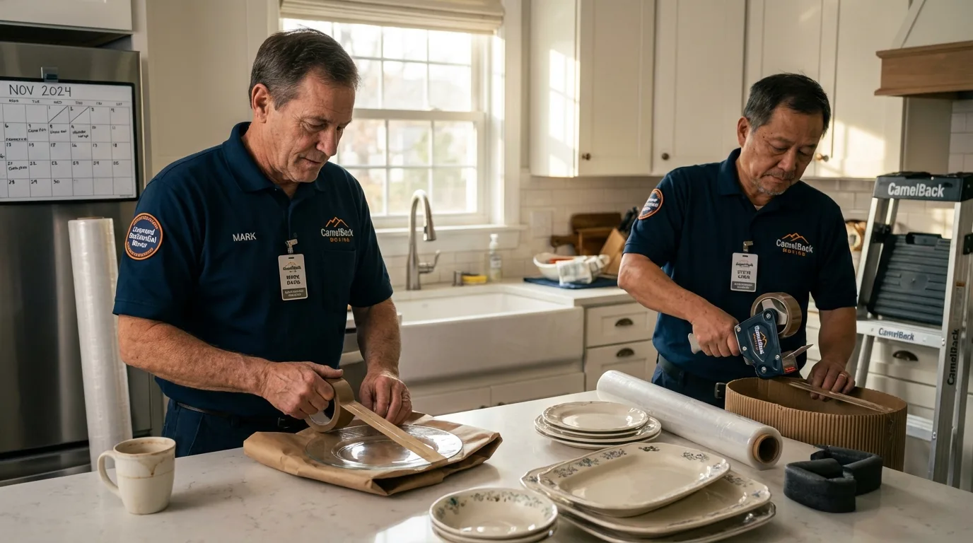 Professional crew packing kitchen dishware in Thorntown, IN